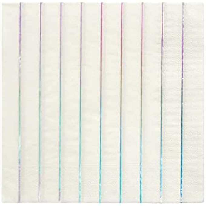 SILVER HOLOGRAPHIC STRIPED LARGE NAPKINS  PACK OF 16, FOIL PARTY NAPKINS FOR BIRTHDAYS & CELEBRATIONS, STYLISH TABLE DECOR, DRINKS, APPETIZERS & DESSERTS - Image 1